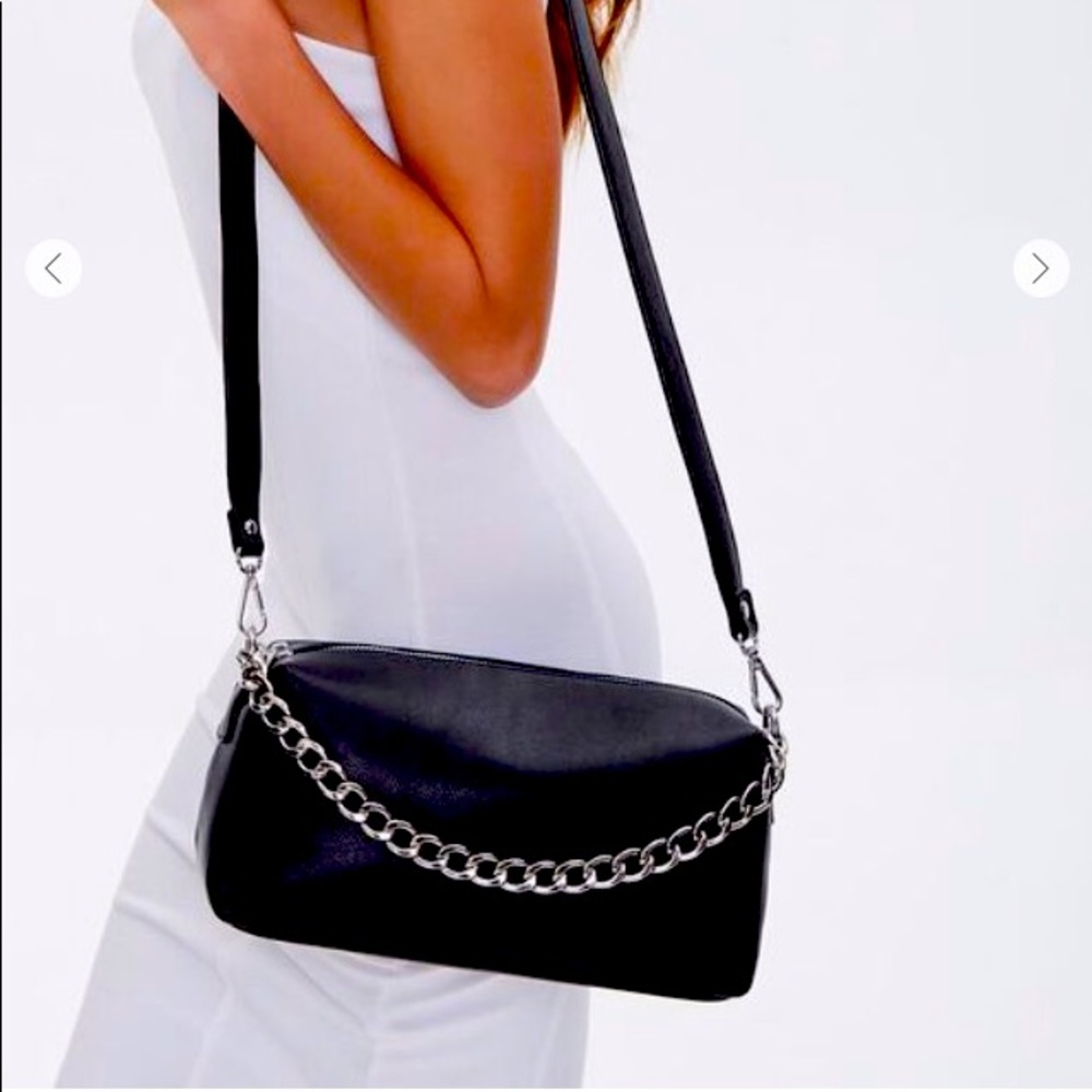 Black and silver chain-strap crossbody bag NWT
